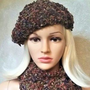Shaggy Chenille Hat and Scarf Set Handmade NEW